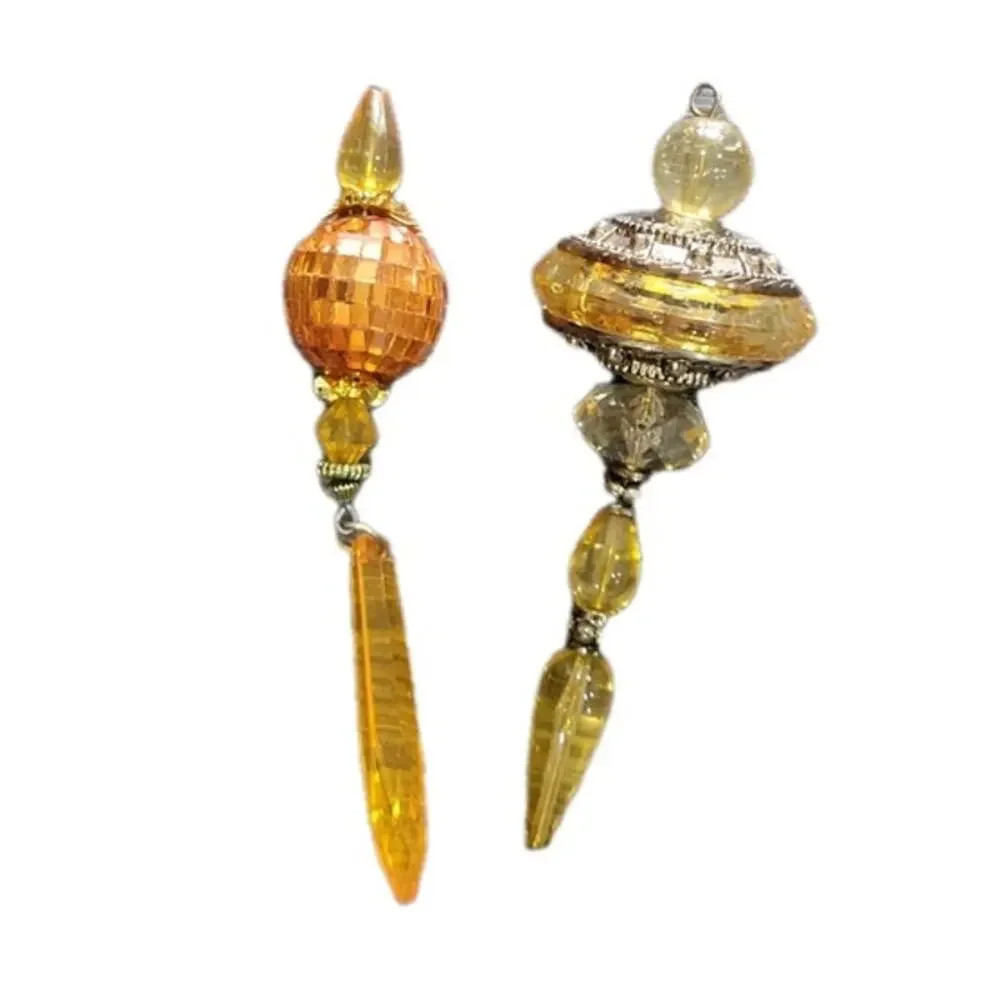 Vintage Finial Chandelier Christmas Ornaments Lot of 4 MCM Amber Gold‎